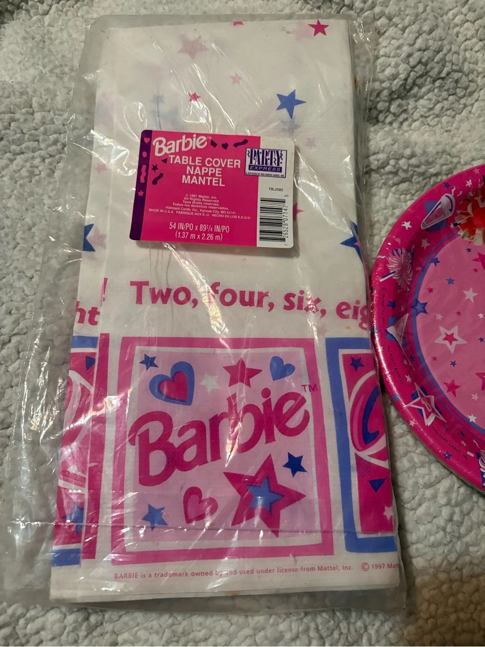 Barbie Vintage 1997 Cheerleading Theme Party Plates and Tablecover